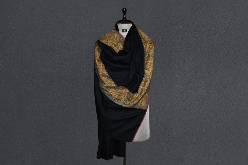 Antique trim pashmina black shawl