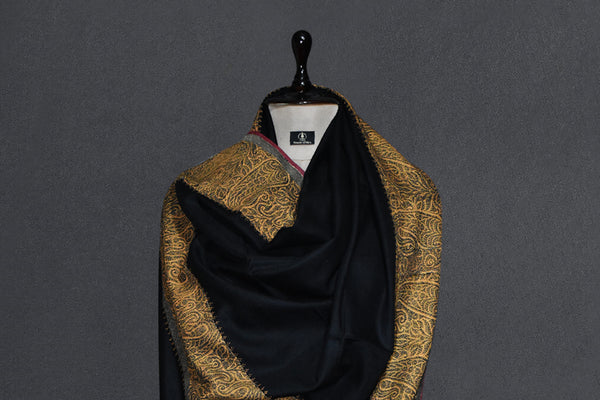 Antique trim pashmina black shawl