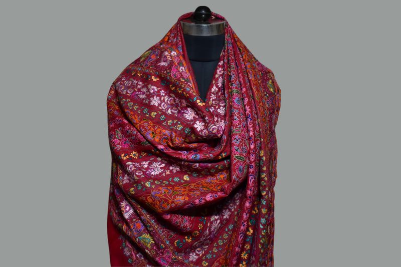 Pashmina handmade hand embroidered red shawl