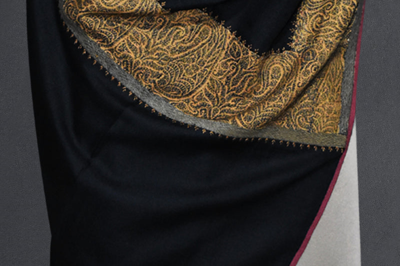 Antique trim pashmina black shawl