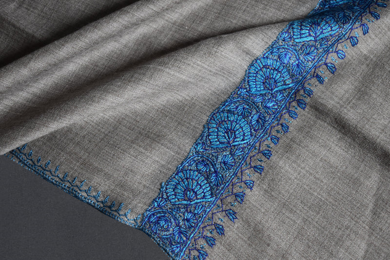 cashmere embroidered fine wool stole  28x80 inch