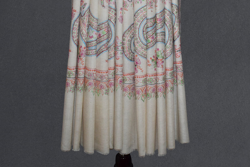 Embroidered pashmina designdar shawl 40X80 inch white