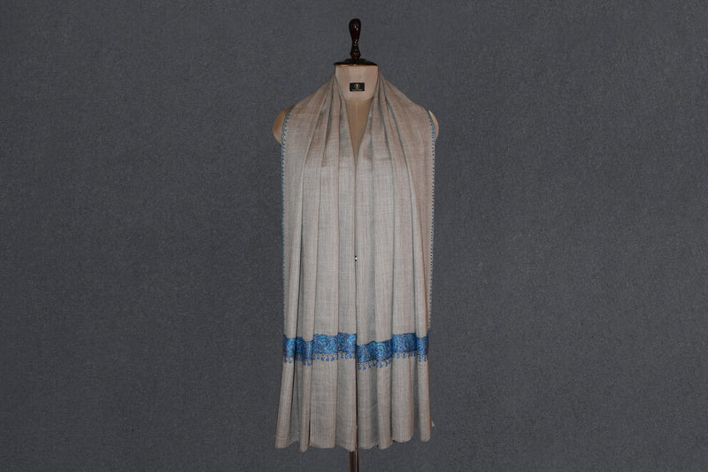 cashmere embroidered fine wool stole  28x80 inch