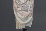 Embroidered pashmina designdar shawl 40X80 inch white