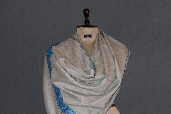 cashmere embroidered fine wool stole  28x80 inch