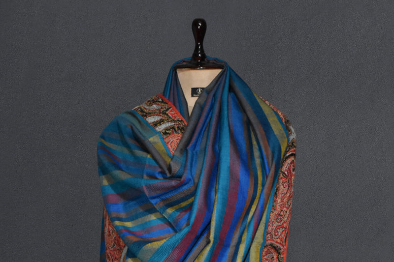 Antique pashmina trim shawl 40x80 inch