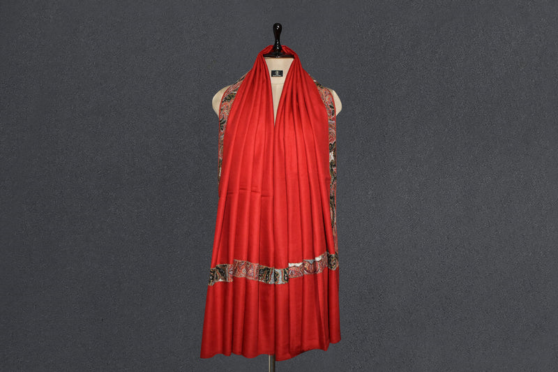 Antique pashmina trim red shawl 40x80 inch