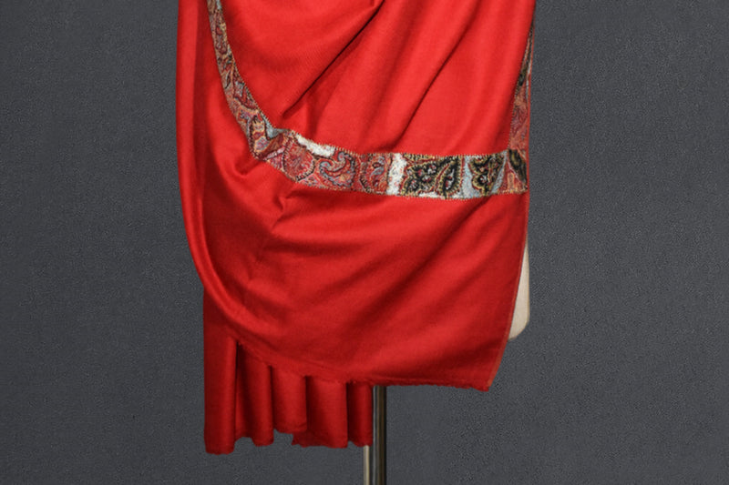 Antique pashmina trim red shawl 40x80 inch