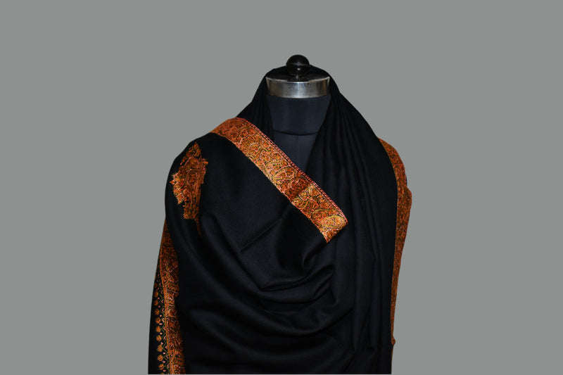 Fine wool Embroidered black shawl 40'x80'