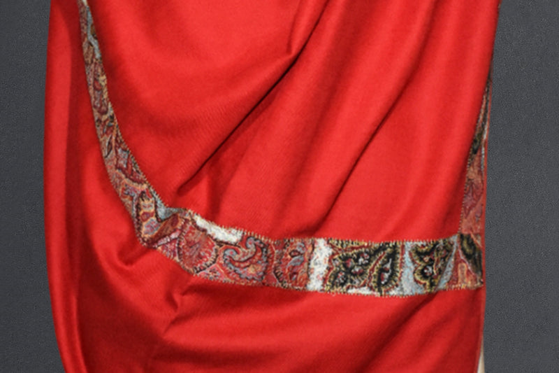 Antique pashmina trim red shawl 40x80 inch