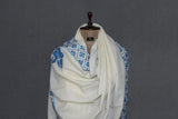 white hand embroidered shawl fine wool 40x80 inch