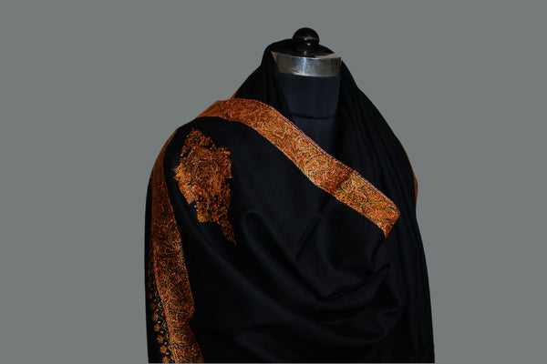 Fine wool Embroidered black shawl 40'x80'
