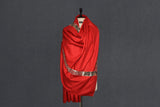 Antique pashmina trim red shawl 40x80 inch