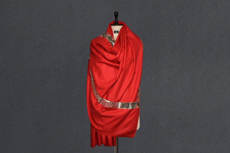 Antique pashmina trim red shawl 40x80 inch