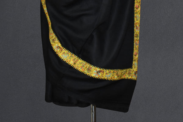 Cashmere hand embroidered black trim shawl 40X80 inch