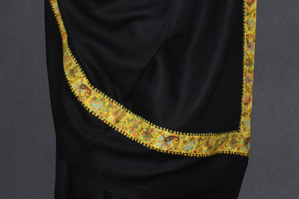 Cashmere hand embroidered black trim shawl 40X80 inch