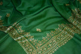 Green hand embroidered shawl fine wool 40x80 inch