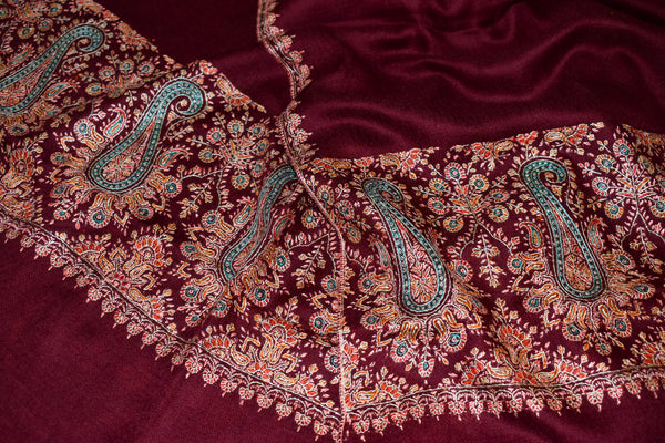 Pashmina embroidered stole maroon 28x80 inch