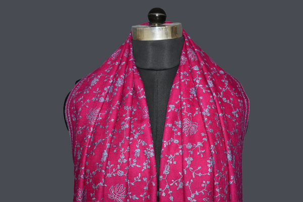 Pashmina hand embroidered pink stole 28x80 inch