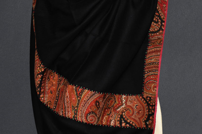 Anqtique pashmina trim shawl black 40x80 inch