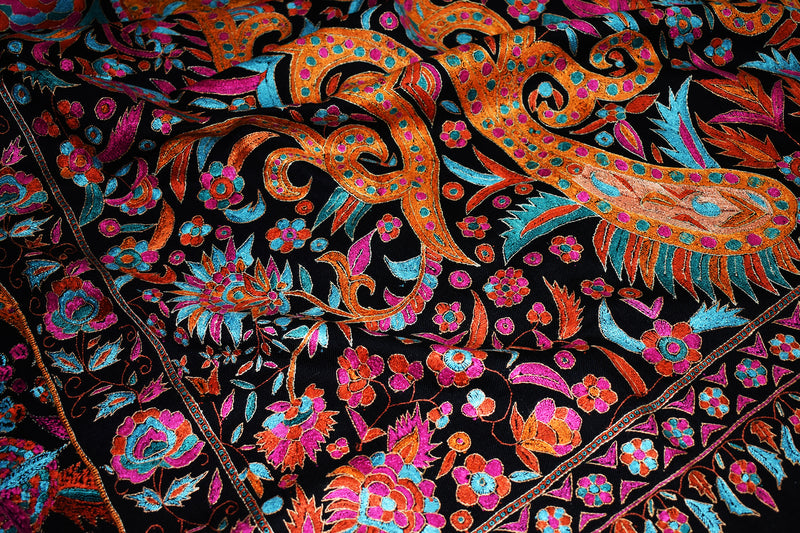hand embroidered pashmina black shawl 40X80 inch