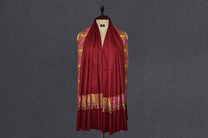 Embroidered pashmina maroon shawl 40X80 inch