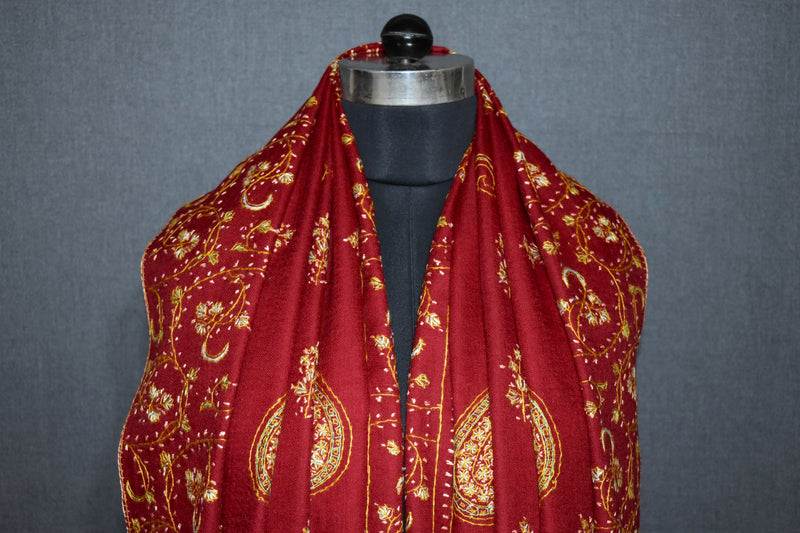 Fine wool Embroidered shawl DESIGNDAR 40x80 inch