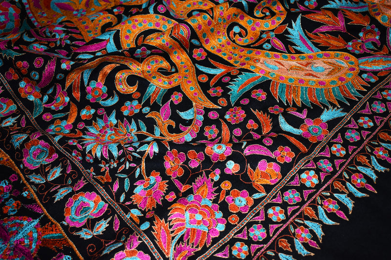 hand embroidered pashmina black shawl 40X80 inch