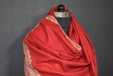Pashmina Hand embroidered dour red shawl 40"x80"