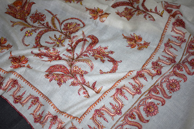 Pashmina hand embroidered shawl designdar 40x80 inch