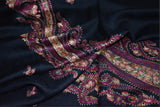 Embroidered fine wool black stole 28x80 inch