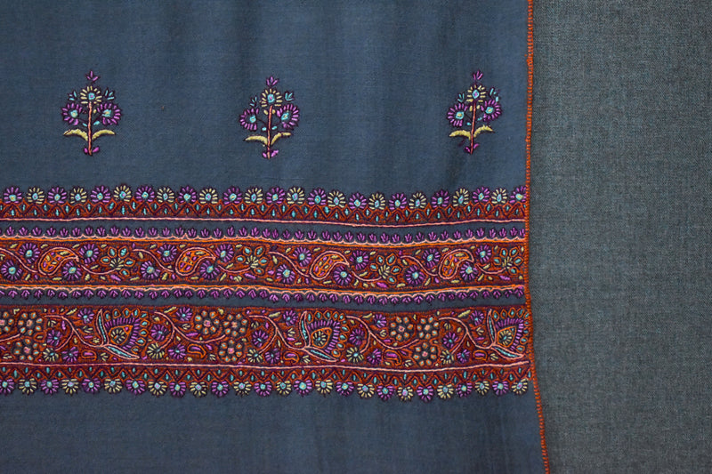 Pashmina hand embroidered grey shawl  40x80 inch