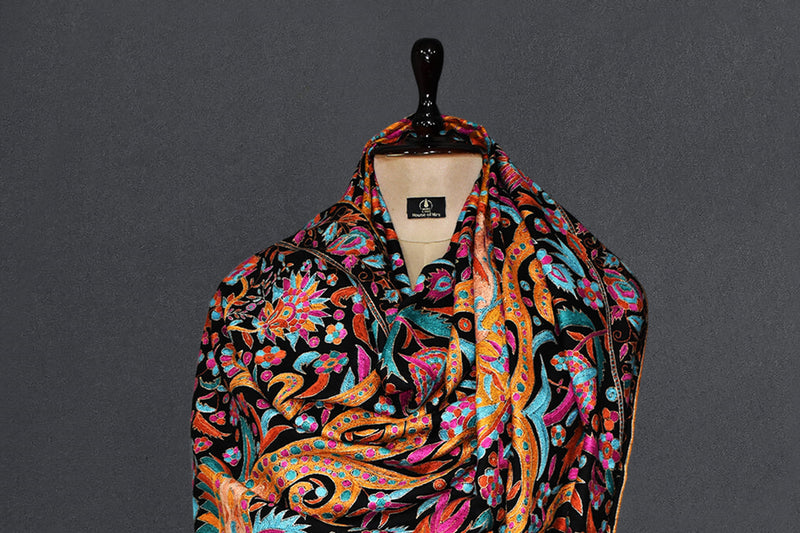hand embroidered pashmina black shawl 40X80 inch