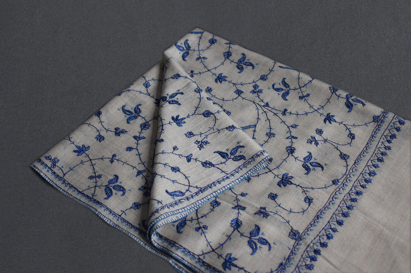 cashmere embroidered fine wool stole  28x80 inch