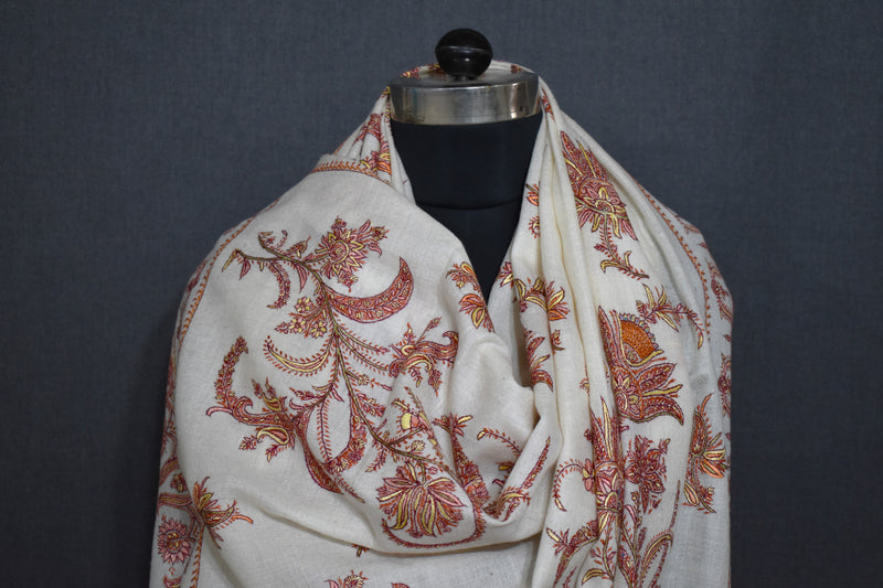 Pashmina hand embroidered shawl designdar 40x80 inch
