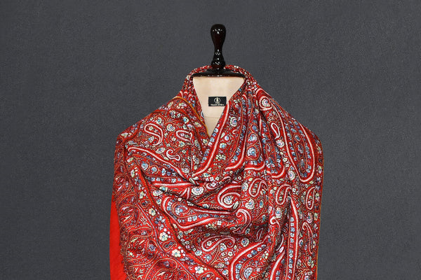 embroidered pashmina red jammawar shawl 40X80 inch