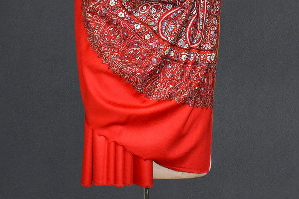 embroidered pashmina red jammawar shawl 40X80 inch