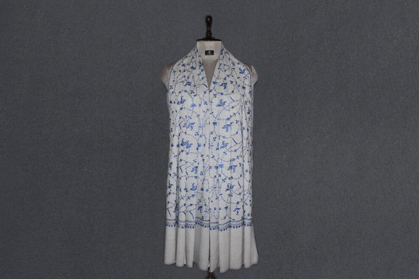 cashmere embroidered fine wool stole  28x80 inch