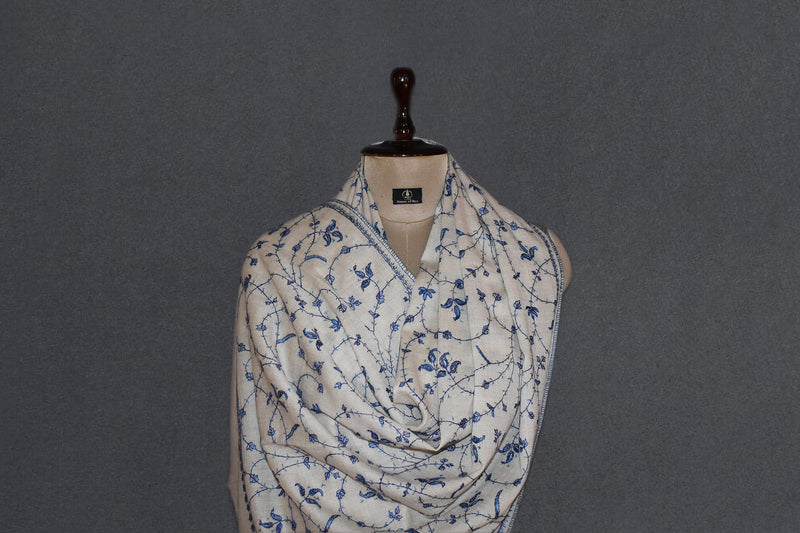 cashmere embroidered fine wool stole  28x80 inch