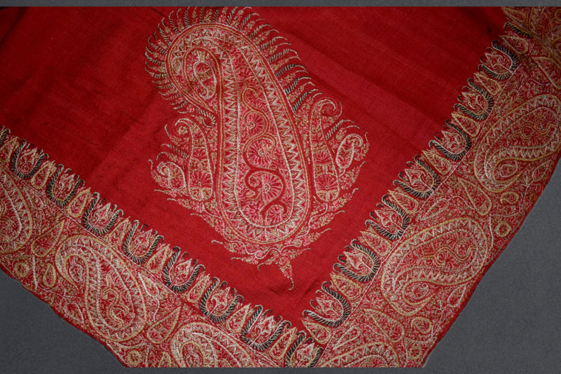 Antique hand embroidered textile 48x48 inch