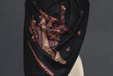 Embroidered fine wool black stole 28x80 inch