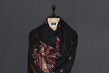 Embroidered fine wool black stole 28x80 inch