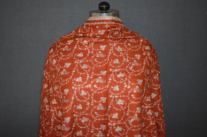 Pashmina Hand embroidered rust jall shawl 40"x80"