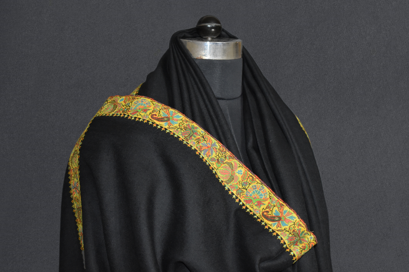 Cashmere hand embroidered black trim shawl 40X80 inch