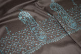 Embroidered fine wool beige stole 28x80 inch