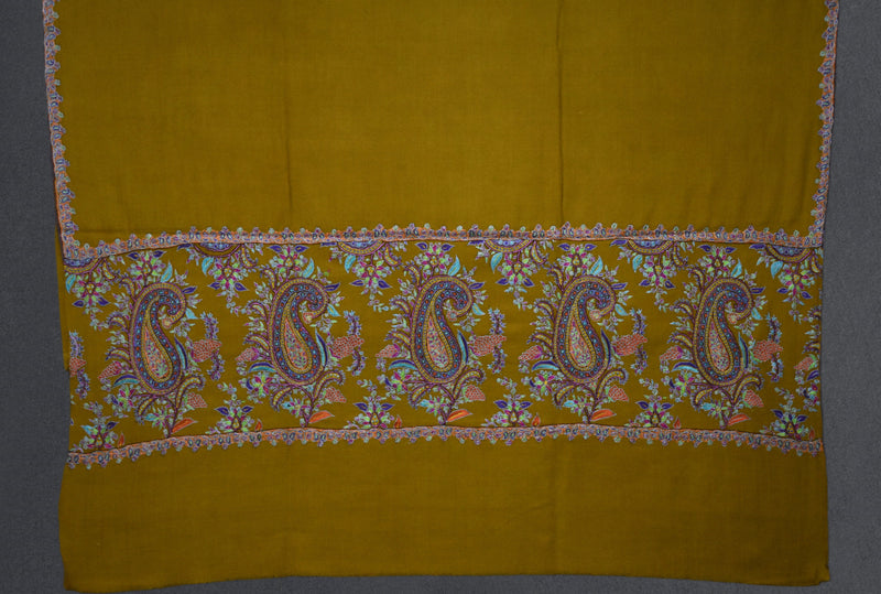 Pashmina hand embroidered mustard shawl  40x80 inch