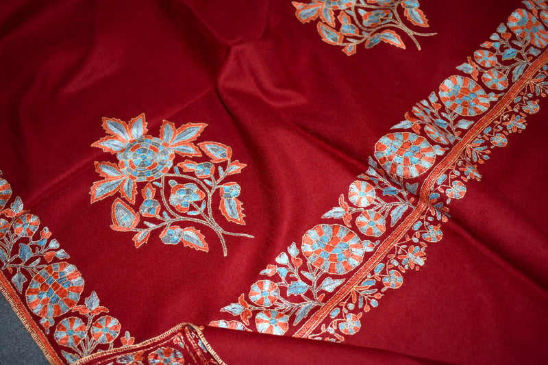 Pashmina hand embroidered shawl designdar 40x80 inch