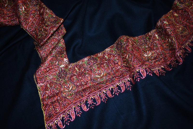 Pashmina hand embroidered black paldar shawl  40x80 inch