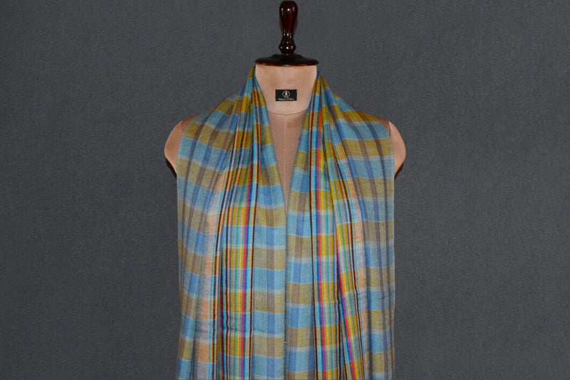 Pashmina check stole handwoven 28x80 inch