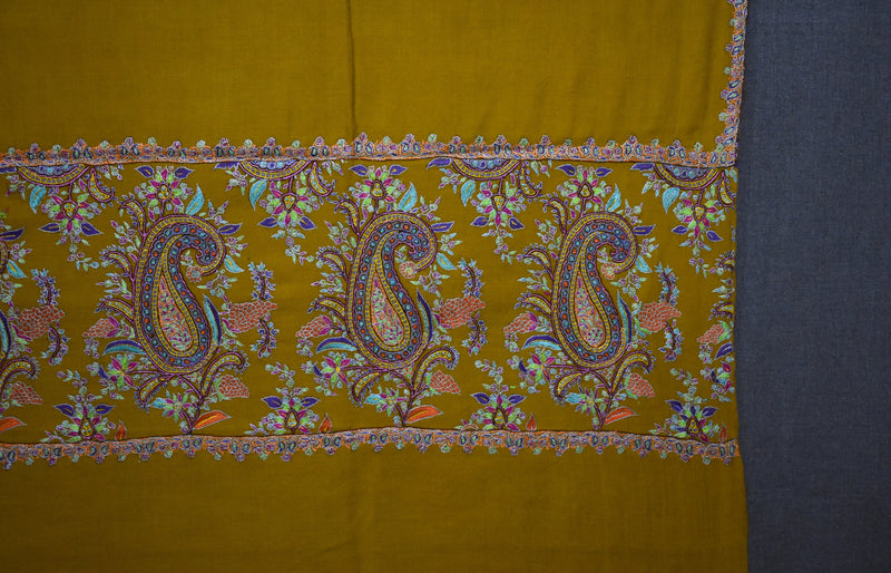 Pashmina hand embroidered mustard shawl  40x80 inch